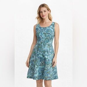 Women’s 346 Brooks Brothers Paisley Dress 2 Blue Cotton Linen Blend Sleeveless